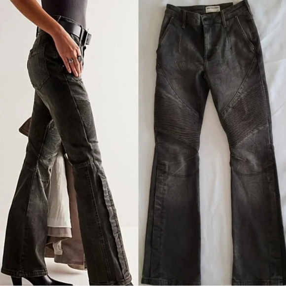 We the Free People Vector Moto Mid Rise Flare Jeans SZ 27 Stonewashed Black - Picture 2 of 9